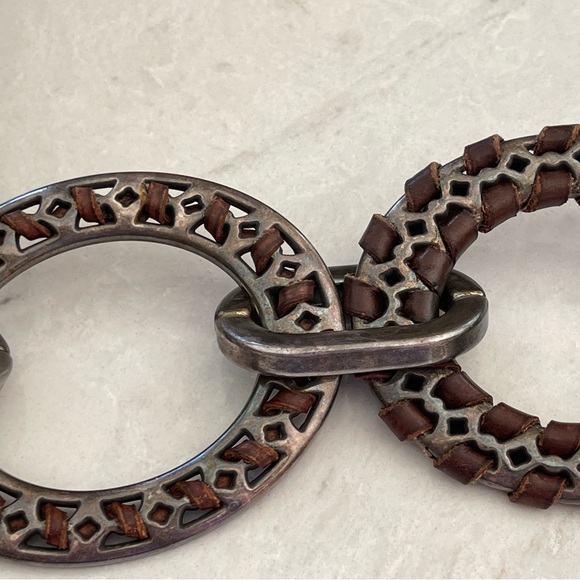 SUZI ROHER Dark Brown Leather Belt with Nickel Metal Ring Accents, Size 34-35" - Picture 5 of 15